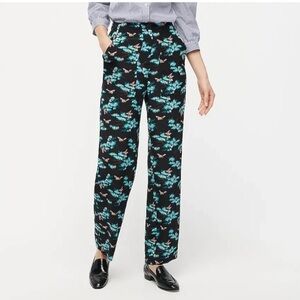 J Crew Silk Straight-Leg‎ Pant in Botanical Bees Print - Blue Black Size 14 EUC